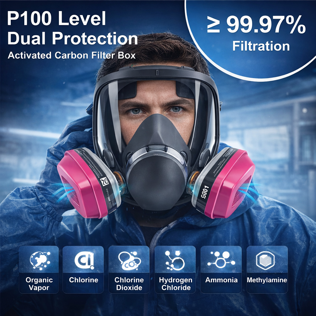 Full Face Respirator Mask with Dual Filters – Organic Vapor & Paint Pr ...